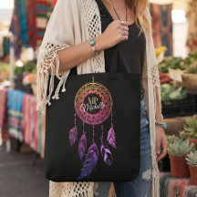 Roze en paarse Boho Dreamcatcher met eigen naam