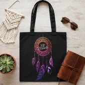 Roze en paarse Boho Dreamcatcher met eigen naam Tote Bag