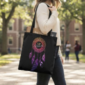 Roze en paarse Boho Dreamcatcher met eigen naam Tote Bag