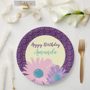 Roze en Paarse  Bord van geel rondpapier
