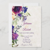 Roze en paarse bruiloft met florale budgetten kaart (Voorkant)