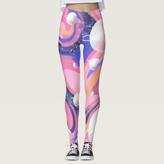 Roze en Paarse buitenruimte wervelen Abstract Leggings (Voorkant)