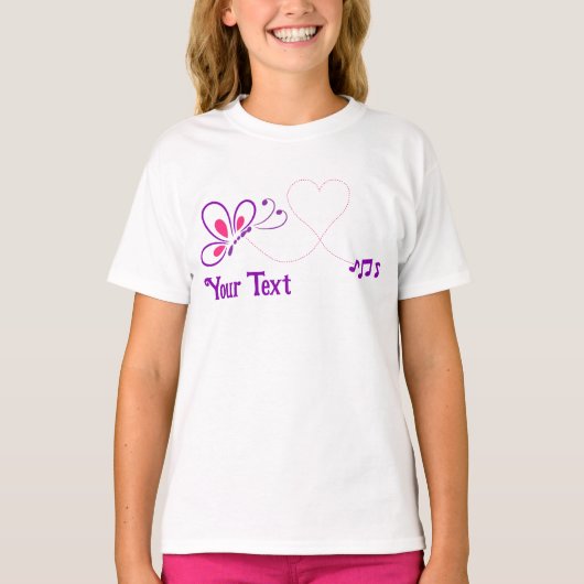Roze en Paarse Butterfly Heart Gepersonaliseerd T-shirt (Voorkant)