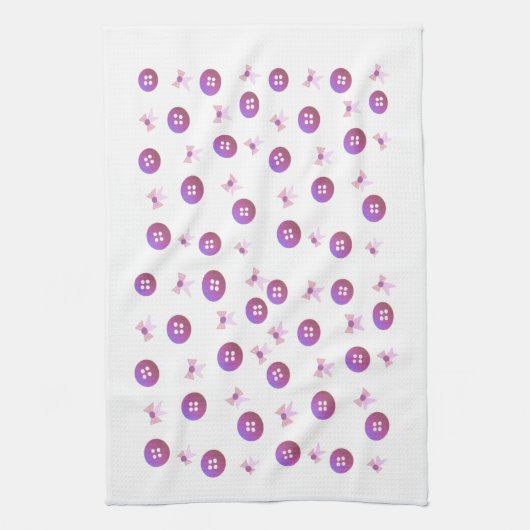 Roze en Paarse Buttonnen en koeien Theedoek (Verticaal)