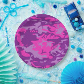 Roze en Paarse Camo Papieren Bordje (Feest)