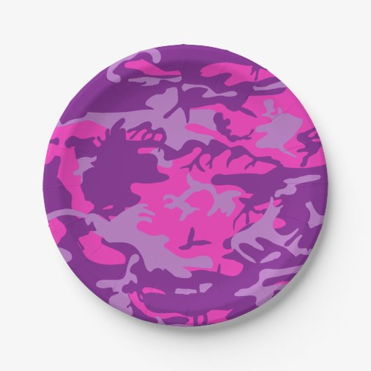 Roze en Paarse Camo Papieren Bordje (Voorkant)
