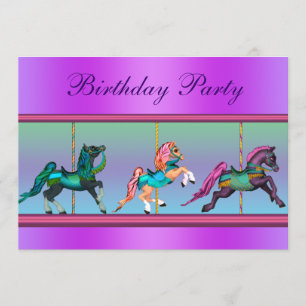 Roze en paarse carrouselpony verjaardagsfeestje kaart