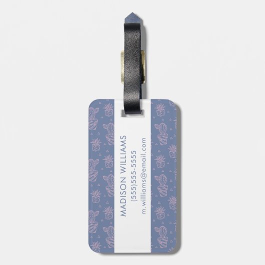 Roze en Paarse Cartoon Cactus Patroon Bagagelabel (Achterkant verticaal)