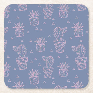 Roze en Paarse Cartoon Cactus Patroon Kartonnen Onderzetters