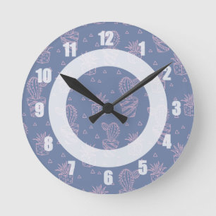 Roze en Paarse Cartoon Cactus Patroon Ronde Klok