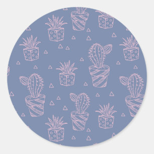 Roze en Paarse Cartoon Cactus Patroon Ronde Sticker