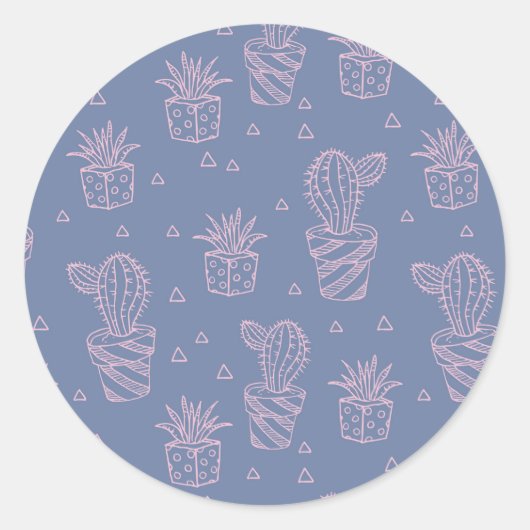 Roze en Paarse Cartoon Cactus Patroon Ronde Sticker (Voorkant)