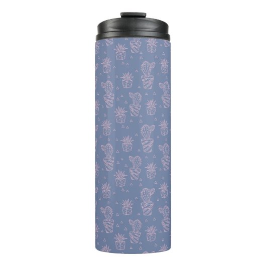 Roze en Paarse Cartoon Cactus Patroon Thermosbeker (Voorkant)