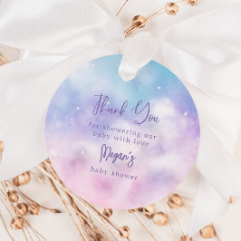 Roze en Paarse Cloud Nine Baby shower Bedankjes Labels
