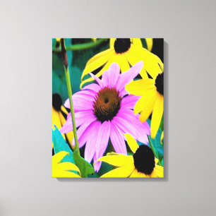 Roze en Paarse condensor met gele bloemen Canvas Afdruk