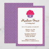Roze en Paarse Cupcake Polka Dot Birthday Party Kaart (Voorkant / Achterkant)