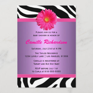 Roze en Paarse Daisy Baby shower Uitnodiging
