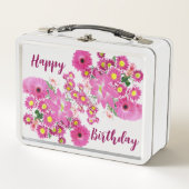 Roze en Paarse Daisy Lotus Floral Greenery Birthda (Voorkant)