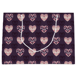 Roze en Paarse deco harten gepatterd Groot Cadeauzakje