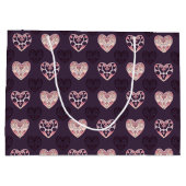Roze en Paarse deco harten gepatterd Groot Cadeauzakje (Achterkant)