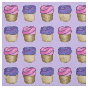 Roze en Paarse diepgevroren Waterverf Cupcakes Art Stof