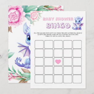 Roze en Paarse Dinosaurus Peony Baby shower Bingo