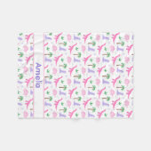 Roze en Paarse dinosaurussen - Meisjes Dinosaur Fleece Deken (Voorkant (Horizontaal))