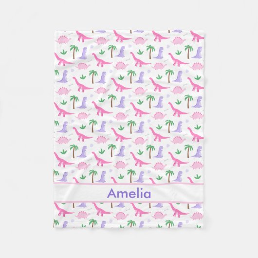 Roze en Paarse dinosaurussen - Meisjes Dinosaur Fleece Deken (Voorkant)