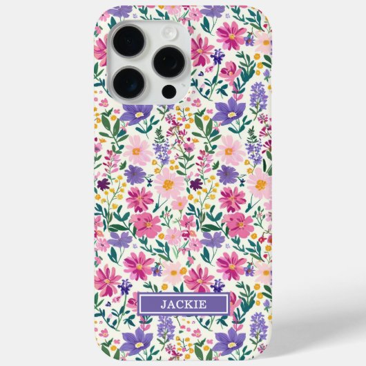 Roze en paarse Ditsy-bloemen Monogram Case-Mate iPhone Case (Achterkant)