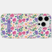 Roze en paarse Ditsy-bloemen Monogram Case-Mate iPhone Case (Achterkant (horizontaal))
