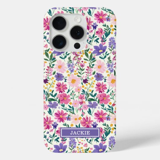 Roze en paarse Ditsy-bloemen Monogram Case-Mate iPhone Case (Achterkant)