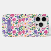 Roze en paarse Ditsy-bloemen Monogram Case-Mate iPhone Case (Achterkant (horizontaal))