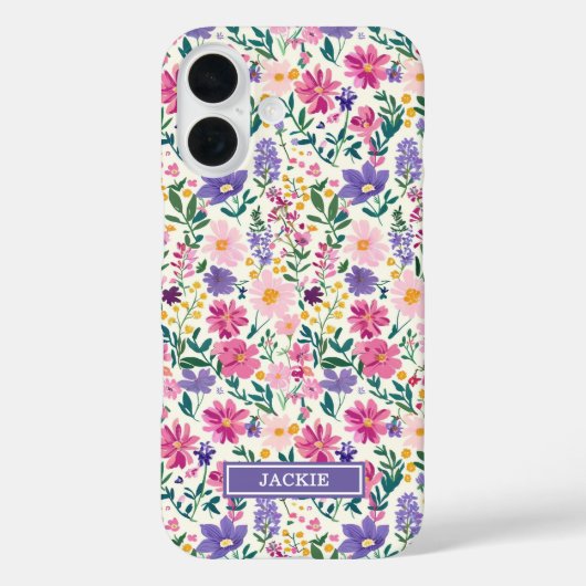 Roze en paarse Ditsy-bloemen Monogram Case-Mate iPhone Case (Achterkant)