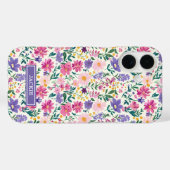 Roze en paarse Ditsy-bloemen Monogram Case-Mate iPhone Case (Achterkant (horizontaal))