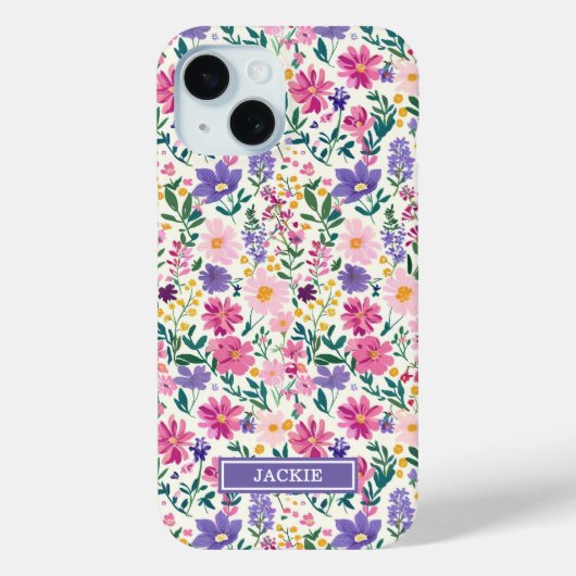 Roze en paarse Ditsy-bloemen Monogram Case-Mate iPhone Case (Achterkant)