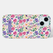 Roze en paarse Ditsy-bloemen Monogram Case-Mate iPhone Case (Achterkant (horizontaal))