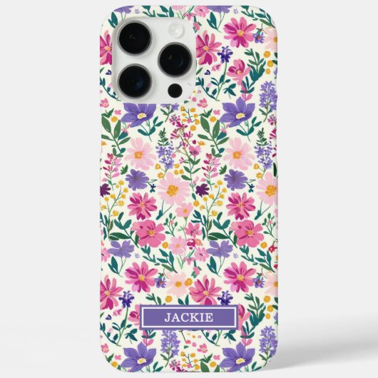 Roze en Paarse Ditsy Bloemen Monogram Case-Mate iPhone Case (Achterkant)