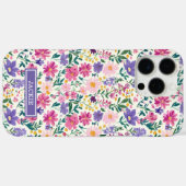 Roze en Paarse Ditsy Bloemen Monogram Case-Mate iPhone Case (Achterkant (horizontaal))
