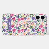 Roze en paarse Ditsy-bloemen Monogram Case-Mate iPhone Case (Achterkant (horizontaal))