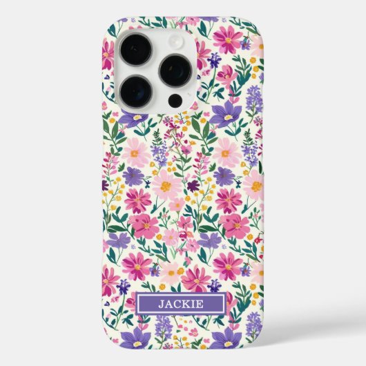 Roze en paarse Ditsy-bloemen Monogram Case-Mate iPhone Case (Achterkant)
