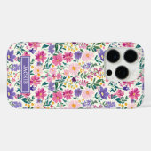 Roze en paarse Ditsy-bloemen Monogram Case-Mate iPhone Case (Achterkant (horizontaal))