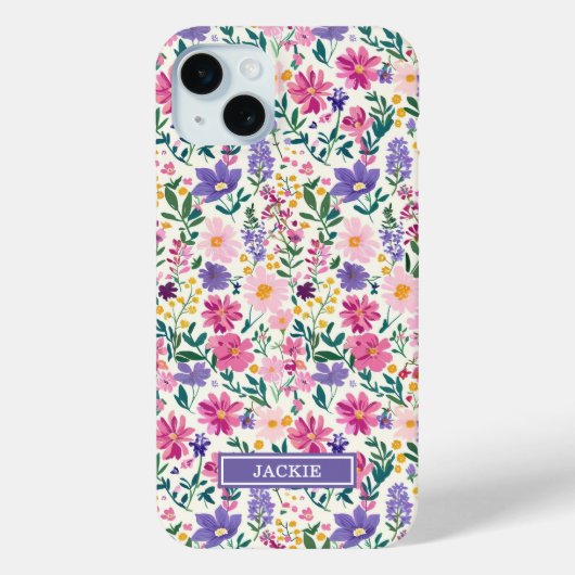 Roze en paarse Ditsy-bloemen Monogram Case-Mate iPhone Case (Achterkant)