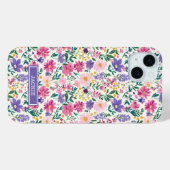Roze en paarse Ditsy-bloemen Monogram Case-Mate iPhone Case (Achterkant (horizontaal))