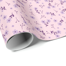 Roze en Paarse Ditsy Bloemenpatroon Cadeaupapier