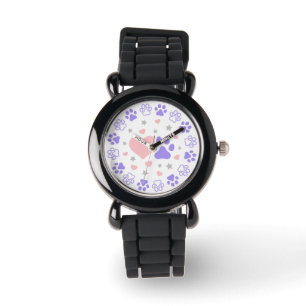 Roze en Paarse dog Kat Pet Lovers Harten en ster Horloge