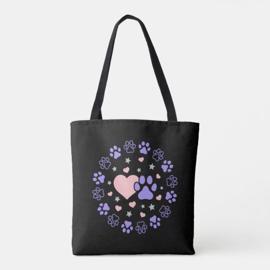 Roze en Paarse dog Kat Pet Lovers Harten en ster Tote Bag (Achterkant)