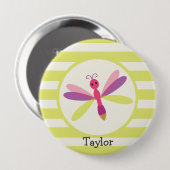Roze en Paarse dragonfly op liime Green Stripes Ronde Button 4,0 Cm (Voorkant /achterkant)