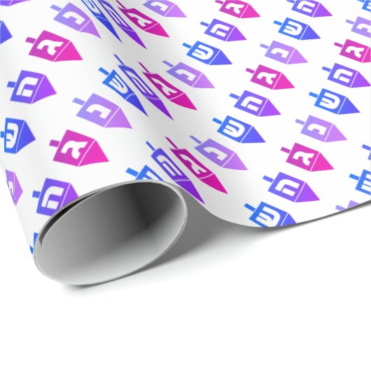 Roze en Paarse Dreidels Hanukkah Cadeaupapier (Rol Hoek)