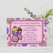 Roze en Paarse dubbelprinses Birthday Uitnodiging (Staand voorkant)