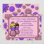 Roze en Paarse dubbelprinses Birthday Uitnodiging (Voorkant / Achterkant)